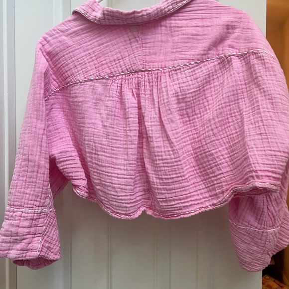 Free people pink cropped shirt top xs - Picture 3 of 3
